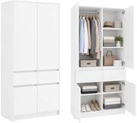Home Collective Armoire Multifonction, 100 cm, Blanche, avec aménagement intérieur modulable, tringles à vêtements, étagères et 2 tiroirs