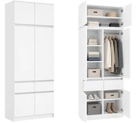 Home Collective Armoire Multifonction, 100 cm, Blanche, avec aménagement intérieur modulable, tringles à vêtements, étagères et 2 tiroirs, avec rehausse d’Armoire