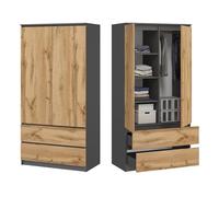 Home Collective Armoire Multifonction 90x50x180 cm - 2 tiroirs, 3 étagères et Tringle à vêtements | Meuble Robuste, Pratique et Polyvalent | Anthracite/Chêne