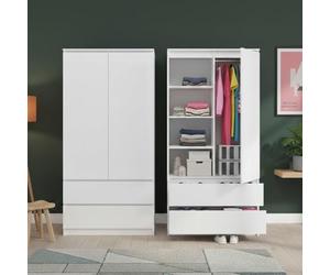 Home Collective Armoire Multifonction 90x50x180 cm - 2 tiroirs, 3 étagères et Tringle à vêtements | Meuble Robuste, Pratique et Polyvalent | Blanc
