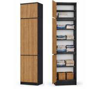 Home Collective Armoire, penderie Anthracite/chêne multifonctionnelle pour Chambre, entrée ou Bureau, avec rehausse 2 Portes et 5 étagères