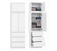 Home Collective Armoire, penderie Blanche multifonctionnelle pour Chambre, entrée ou Bureau, avec rehausse 2 Portes, 3 étagères et 3 tiroirs