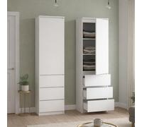 Armoire à vêtements, penderie, meuble de rangement avec 3 étagères et 3 tiroirs | armoire compacte et fonctionnelle pour chambre à coucher, couloir ou bureau | 40 x 50 x 180 cm (L x P x H) | blanc