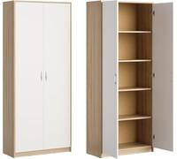 Home Collective Armoire Polyvalente avec 5 Compartiments et 2 Portes, 74x35x180 cm - Rangement Pratique pour Bureau, entrée, Cuisine ou buanderie - Stable, Facile d’Entretien | Sonoma/Blanc