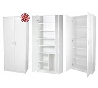 Home Collective Armoire Polyvalente Blanche 74 cm L x 180 cm H avec 6 étagères, Compartiment supplémentaire et Portes à Fermeture Douce, Rangement Pratique en MDF