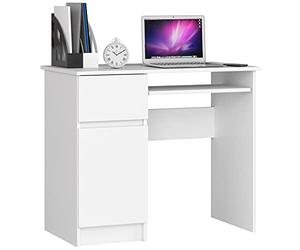 Home Collective Bureau d'ordinateur avec 1 tiroir, 2 étagères et un plateau pour clavier extensible, 90 x 50 x 77 cm, panneau stratifié résistant à l'abrasion avec bord en ABS, blanc, compartiments à