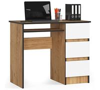 Home Collective Bureau d'ordinateur, table de bureau avec étagère pour clavier extensible, plateau stratifié avec bord ABS avec 3 tiroirs à droite 90 x 50 x 77 cm, chêne blanc