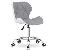Home Collective Chaise de bureau pivotante en cuir synthétique gris clair et blanc | Hauteur réglable avec assise ergonomique