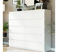 Home Collective Commode à 10 tiroirs - En bois - Commode avec tiroirs - Buffet haut - Pour chambre à coucher, salon, couloir, bureau - Organiseur - 158 x 40 x 120 cm - Blanc