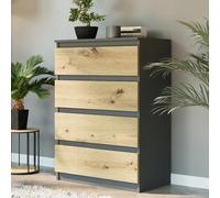 Home Collective Commode à 4 tiroirs en bois - Commode avec tiroirs - Buffet haut - Buffet - Pour chambre à coucher, salon, couloir, bureau - Organiseur - 70 × 98 × 40 cm - Anthracite Mix Artisan