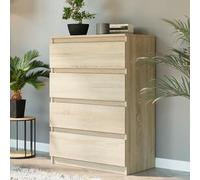 Home Collective Commode à 4 tiroirs en bois - Commode avec tiroirs - Buffet haut - Buffet - Pour chambre à coucher, salon, couloir, bureau - Organiseur - 70 × 98 × 40 cm - Sonoma