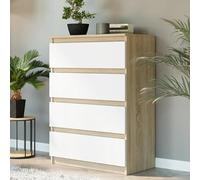 Home Collective Commode à 4 tiroirs - En bois - Commode avec tiroirs - Buffet haut - Pour chambre à coucher, salon, couloir, bureau - Organiseur - 70 × 98 × 40 cm - Mélange de sonoma - Blanc
