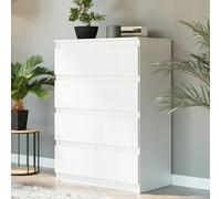 Home Collective Commode à 4 tiroirs - En bois - Commode avec tiroirs - Buffet haut - Pour chambre à coucher, salon, couloir, bureau - Organiseur - 70 × 98 × 40 cm - Blanc