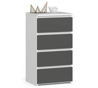 Home Collective Commode à 4 tiroirs, pour chambre à coucher, couloir, salon, organiseur, commode, avec tiroirs, 40 cm de large, 74 cm de haut, blanc/gris, buffet, armoire multi-usages, étroite