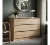 Home Collective Commode à 6 tiroirs de 120 cm de Large - en Bois Sonoma - Commode avec tiroirs - Buffet Haut - pour Chambre à Coucher, Salon, Couloir, Bureau