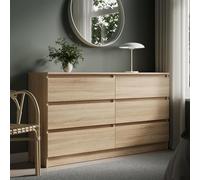 Home Collective Commode à 6 tiroirs de 140 cm de Large - en Bois Sonoma - Commode avec tiroirs - Buffet Haut - pour Chambre à Coucher, Salon, Couloir, Bureau
