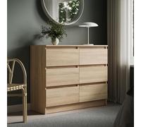 Home Collective Commode à 6 tiroirs de 95 cm de Large - en Bois Sonoma - Commode avec tiroirs - Buffet Haut - pour Chambre à Coucher, Salon, Couloir, Bureau