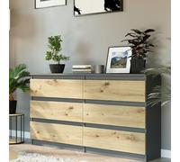 Home Collective Commode à 6 tiroirs en bois - Commode avec tiroirs - Buffet haut - Buffet - Pour chambre à coucher, salon, couloir, bureau - Organiseur - 138 x 31 x 76 cm - Mélange d'artisans -