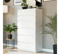 Home Collective Commode à 6 tiroirs - En bois - Commode avec tiroirs - Buffet haut - Pour chambre à coucher, salon, couloir, bureau - Organiseur - 70 x 40 x 128 cm - Blanc