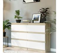 Home Collective Commode à 6 tiroirs - En bois - Commode avec tiroirs - Buffet haut - Pour chambre à coucher, salon, couloir, bureau - Organiseur - 120 x 30 x 77 cm - Mélange de sonoma - Blanc