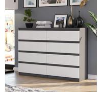 Home Collective Commode à 8 tiroirs - En bois - Commode avec tiroirs - Buffet haut - Pour chambre à coucher, salon, couloir, bureau - Organiseur - 138 x 40 x 98 cm - Mélange anthracite et blanc