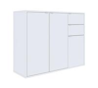 Home Collective Commode avec 2 tiroirs et 3 portes Malm pour couloir, chambre à coucher, salon, organiseur 110 cm de large et 80 cm de haut | Buffet haut en bois blanc, armoire multi-usages, armoire