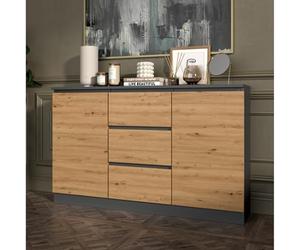 Home Collective Commode avec 3 tiroirs et 2 Portes 120x75x30 cm (L/H/P) étroite en Blanc, Highboard Sideboard Armoire Multi-Usage Armoire Chambre à Coucher