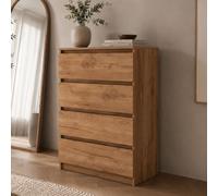 Home Collective Commode avec 4 tiroirs | Chiffonnier Meuble de Rangement 70x40x100 cm | Chambre Ado Entrée | Design Moderne sans poignées | Chêne Craft