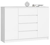 Home Collective Commode Blanche de 140 cm de Large avec 4 tiroirs et 2 Portes, Chambre à Coucher et Salon, Polyvalente pour l'entrée et la Chambre d'enfant