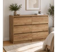 Home Collective Commode buffet avec 6 tiroirs - 120 x 40 x 77 cm - Commode à tiroirs - Buffet - Pour chambre à coucher, chambre d'adolescent, couloir - Design moderne sans poignée - Chêne artisanal