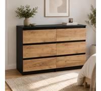 Home Collective Commode buffet avec 6 tiroirs - 120 x 40 x 77 cm - Commode à tiroirs - Meuble moderne sans poignée - Chêne artisanal noir