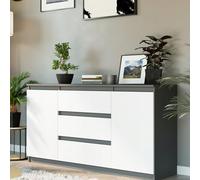 Home Collective Commode, buffet, chambre à coucher, avec 2 portes et 3 tiroirs, moderne et robuste, 139 x 40 x 76 cm (l x p x h), mélange anthracite et blanc