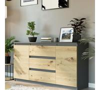 Home Collective Commode, buffet, chambre à coucher, avec 2 portes et 3 tiroirs, moderne et robuste, 139 x 40 x 76 cm (l x p x h), anthracite Mix Artisan