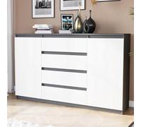 Home Collective Commode, buffet de salon, commode avec tiroirs, 2 portes et 4 tiroirs, moderne et spacieuse, 159 x 40 x 98 cm (l x p x h), mélange anthracite et blanc