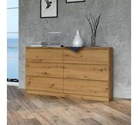 Home Collective Commode, Chambre à Coucher Couloir, Armoire, Sideboard, highboard avec 6 tiroirs, Largeur 140 cm Hauteur 75 | Artisan Parfait pour Le Salon, la Chambre à Coucher ou la Salle à Manger