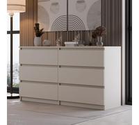 Home Collective Commode, Chambre à Coucher Couloir, Armoire, Sideboard, highboard avec 6 tiroirs, Largeur 140 cm Hauteur 75 | Beige Parfait pour Le Salon, la Chambre à Coucher ou la Salle à Manger