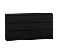 Home Collective Commode, Chambre à Coucher Couloir, Armoire, Sideboard, highboard avec 6 tiroirs, Largeur 140 cm Hauteur 75 | Noir Parfait pour Le Salon, la Chambre à Coucher ou la Salle à Manger