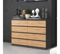 Home Collective Commode, Chambre à Coucher Couloir, Armoire, Sideboard, highboard avec 8 tiroirs, Largeur 140 cm Hauteur 97 | Anthracite Artisan