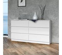 Home Collective Commode, Chambre Couloir, Armoire, Sideboard, highboard avec 6 tiroirs, Largeur 140 cm Hauteur 75 | Blanc Parfait pour Le Salon, la Chambre ou la Salle à Manger