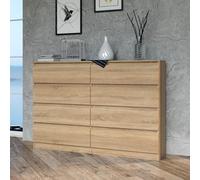 Home Collective Commode, Chambre Couloir, Armoire, Sideboard, highboard avec 8 tiroirs, Largeur 140 cm Hauteur 97 | Sonoma