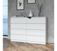 Home Collective Commode, Chambre Couloir, Armoire, Sideboard, highboard avec 8 tiroirs, Largeur 140 cm Hauteur 97 | Blanc