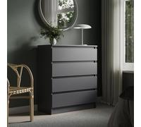 Home Collective Commode de 76 cm de Large avec 4 tiroirs - en Bois - Anthracite - avec tiroirs - Buffet Haut - pour Chambre à Coucher, Salon, Couloir, Bureau - Largeur : 76 cm