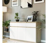 Home Collective Commode de couloir, commode, commode de chambre à coucher, avec 3 portes et 3 tiroirs, spacieuse et facile d'entretien, 120 x 40 x 98 cm (l x p x h), mélange de sonoma blanc