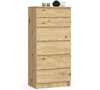 Home Collective Commode en chêne artisanal avec 6 tiroirs spacieux, 60 cm de large, 130 cm de haut, commode pour chambre à coucher, couloir, salon, organiseur avec tiroirs, buffet haut en bois