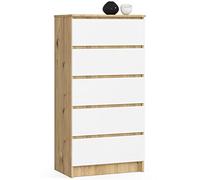 Home Collective Commode en chêne artisanal blanc avec 5 tiroirs spacieux, 60 cm de large, 121 cm de haut, commode pour chambre à coucher, couloir, salon, organiseur avec tiroirs, buffet haut en bois