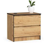 Home Collective Commode en chêne avec 2 tiroirs spacieux, 60 cm de large, 55 cm de haut, pour chambre à coucher, couloir, salon, organiseur, commode avec tiroirs, buffet en bois