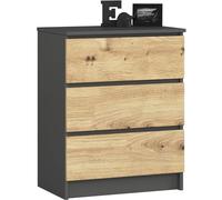 Home Collective Commode en chêne graphite artisanal avec 3 tiroirs spacieux, 60 cm de large, 77 cm de haut, commode pour chambre à coucher, couloir, salon, organiseur avec tiroirs