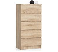 Home Collective Commode en chêne Sonoma avec 5 tiroirs spacieux, 60 cm de large, 121 cm de haut, pour chambre à coucher, couloir, salon, organiseur avec tiroirs, buffet haut en bois, armoire