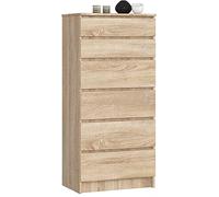 Home Collective Commode en chêne Sonoma avec 6 tiroirs spacieux, 60 cm de large, 130 cm de haut, pour chambre à coucher, couloir, salon, organiseur avec tiroirs, buffet haut en bois, armoire