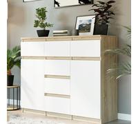 Home Collective Commode pour couloir, chambre à coucher, commode, avec 2 portes et 6 tiroirs, spacieuse et durable, 120 x 40 x 99 cm (l x p x h), mélange de sonoma blanc